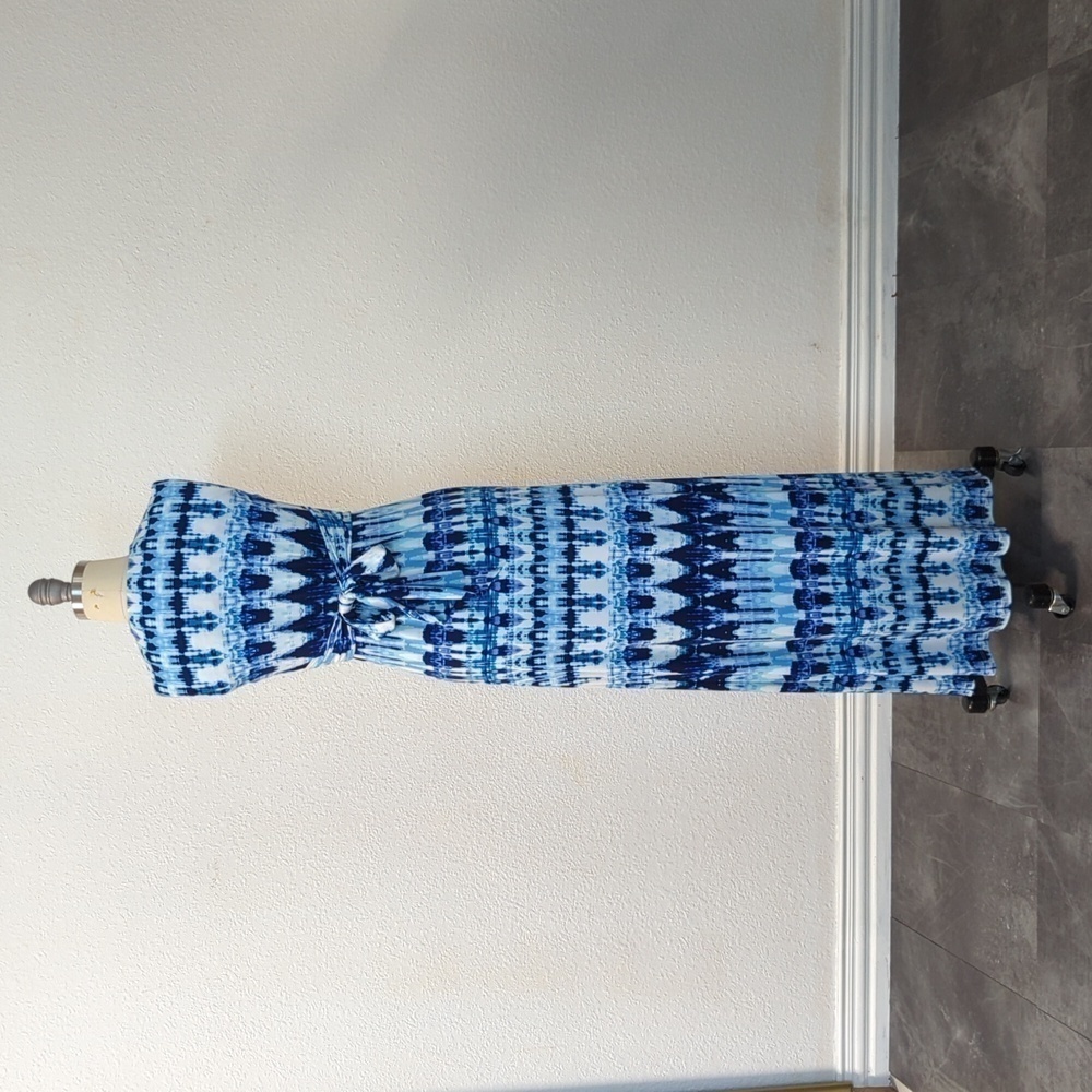 Eliza J Tie Dye Knot Jersey Knit Maxi Dress Blue White 0 bohemian 70s hippie - Picture 2 of 6